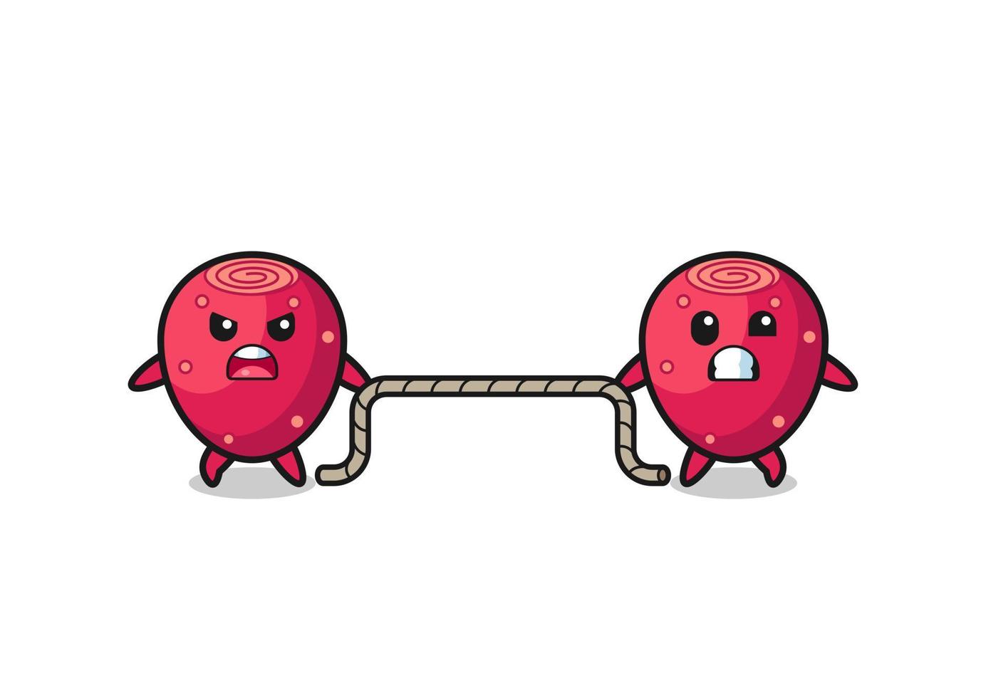 cute prickly pear character is playing tug of war game vector