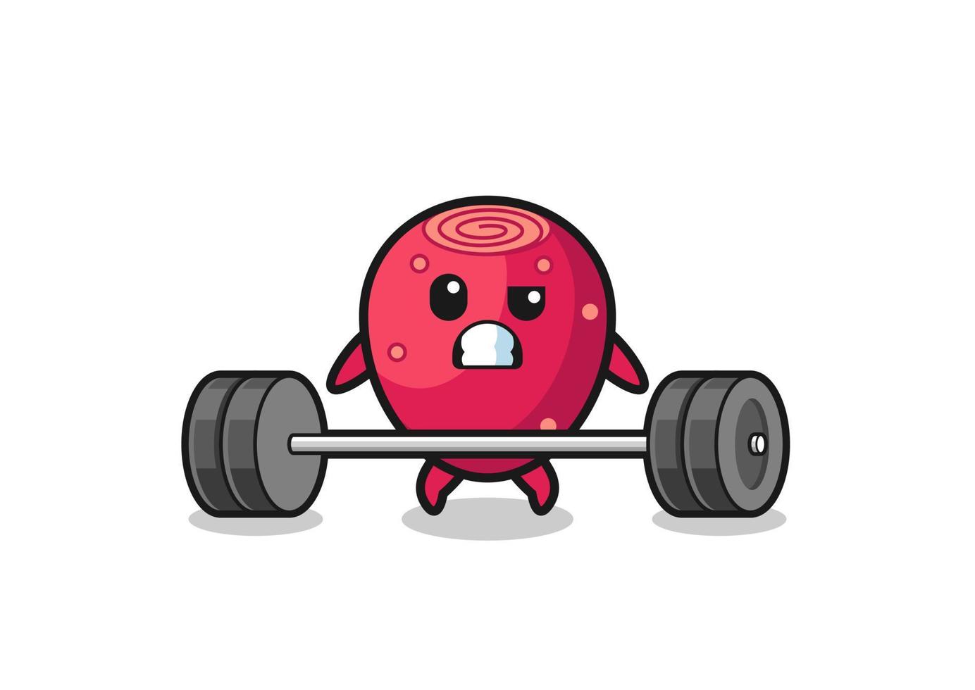 cartoon of prickly pear lifting a barbell vector