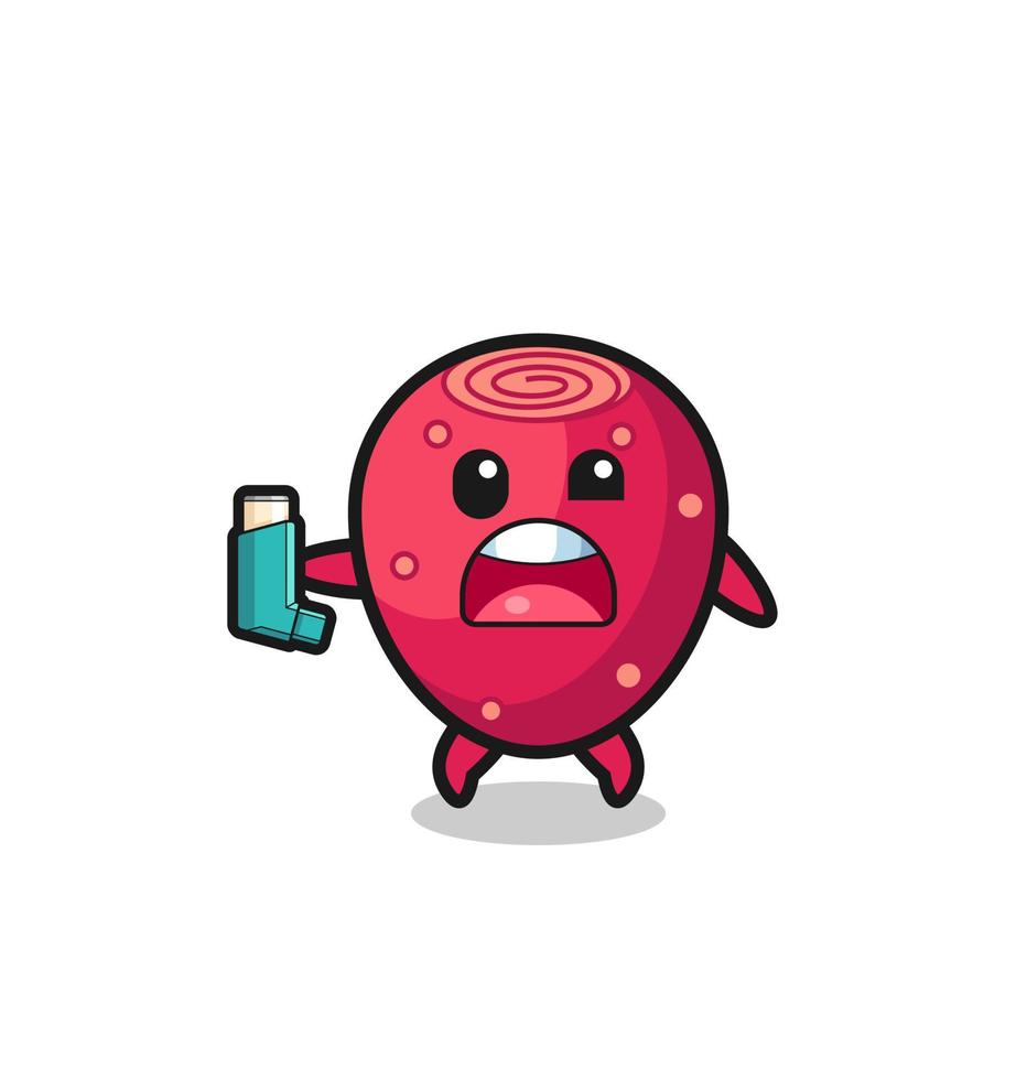 prickly pear mascot having asthma while holding the inhaler vector