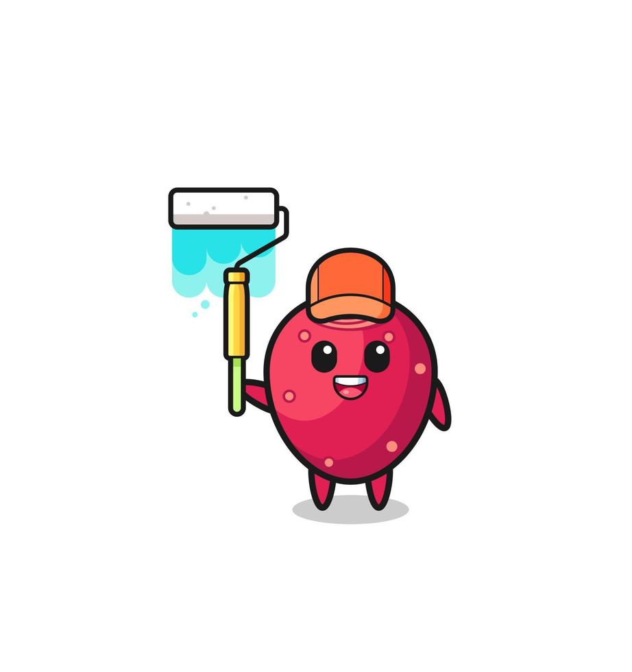 the prickly pear painter mascot with a paint roller vector