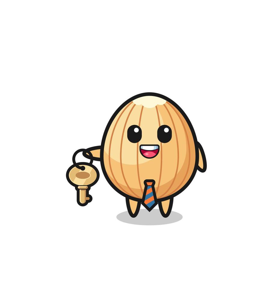 cute almond as a real estate agent mascot vector