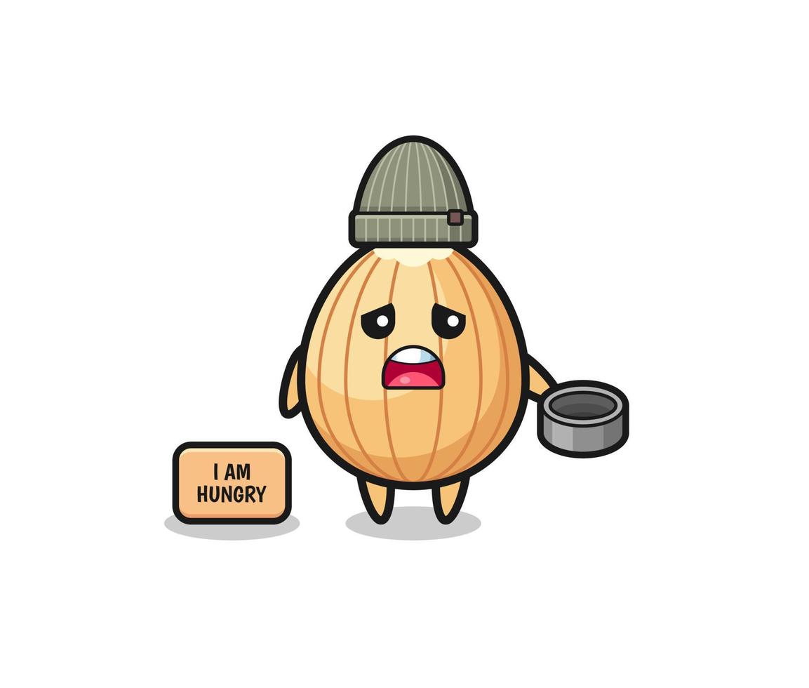 cute almond beggar cartoon character vector
