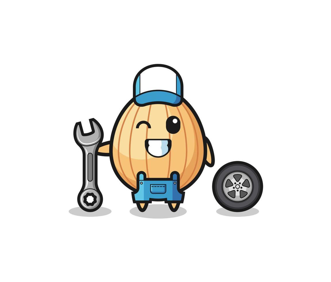 the almond character as a mechanic mascot vector