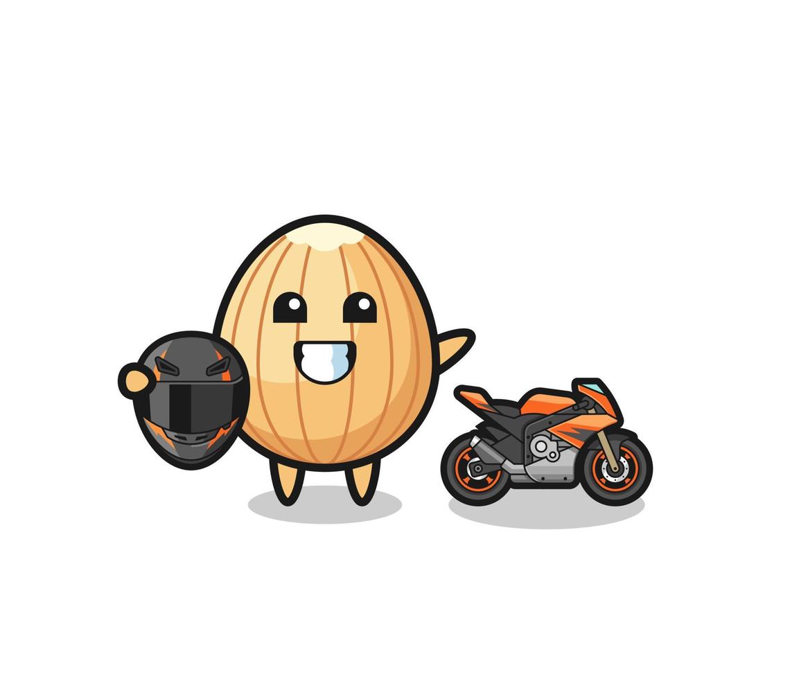 cute almond cartoon as a motorcycle racer vector