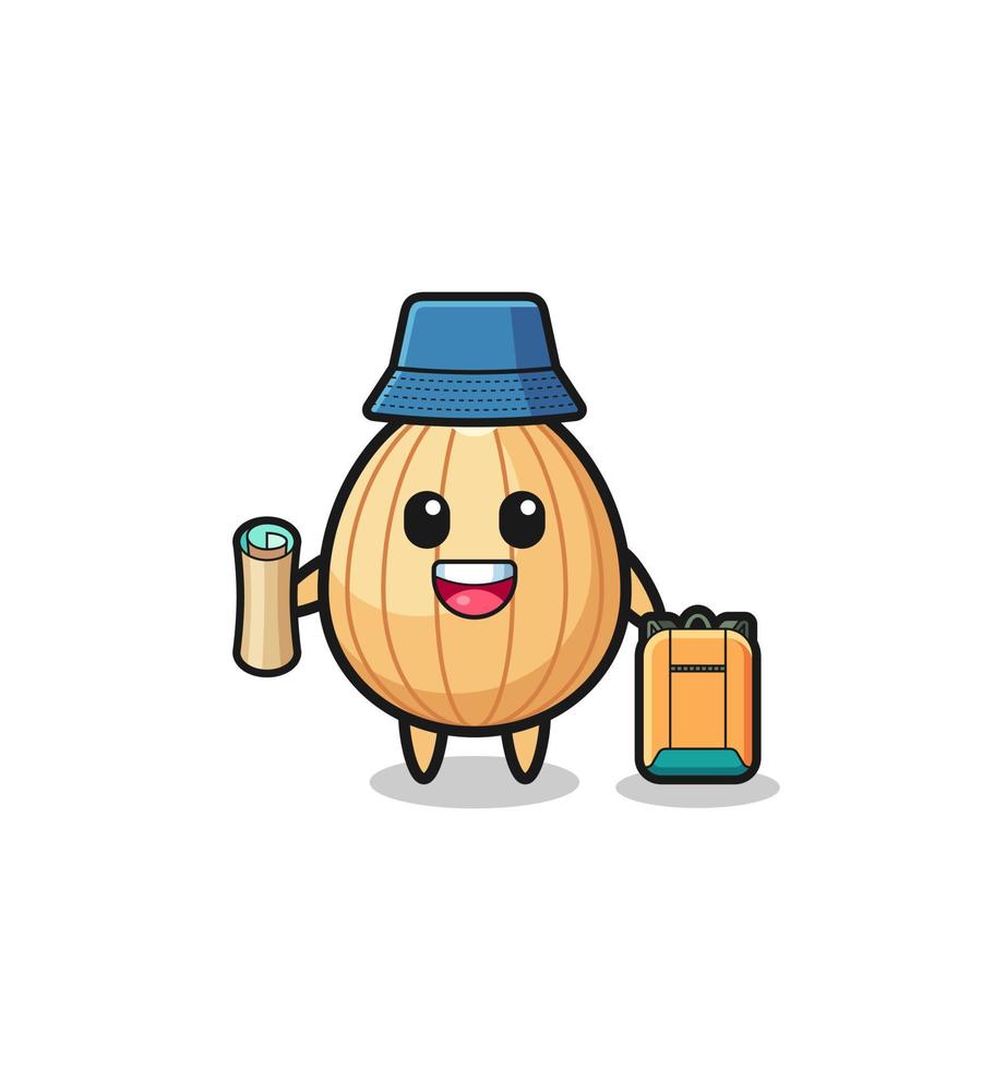 almond mascot character as hiker vector