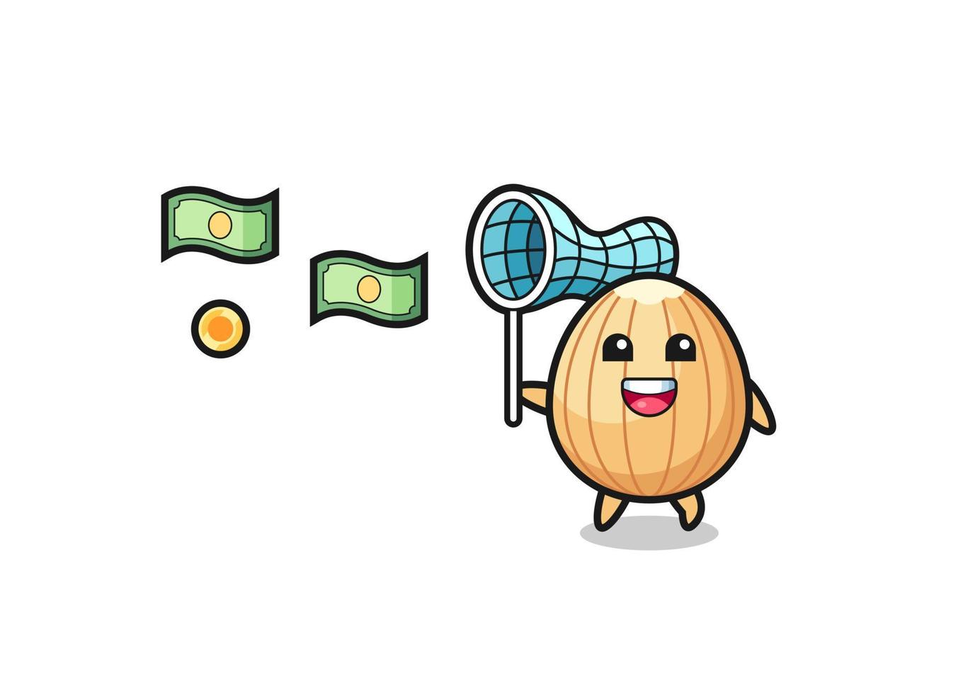 illustration of the almond catching flying money vector