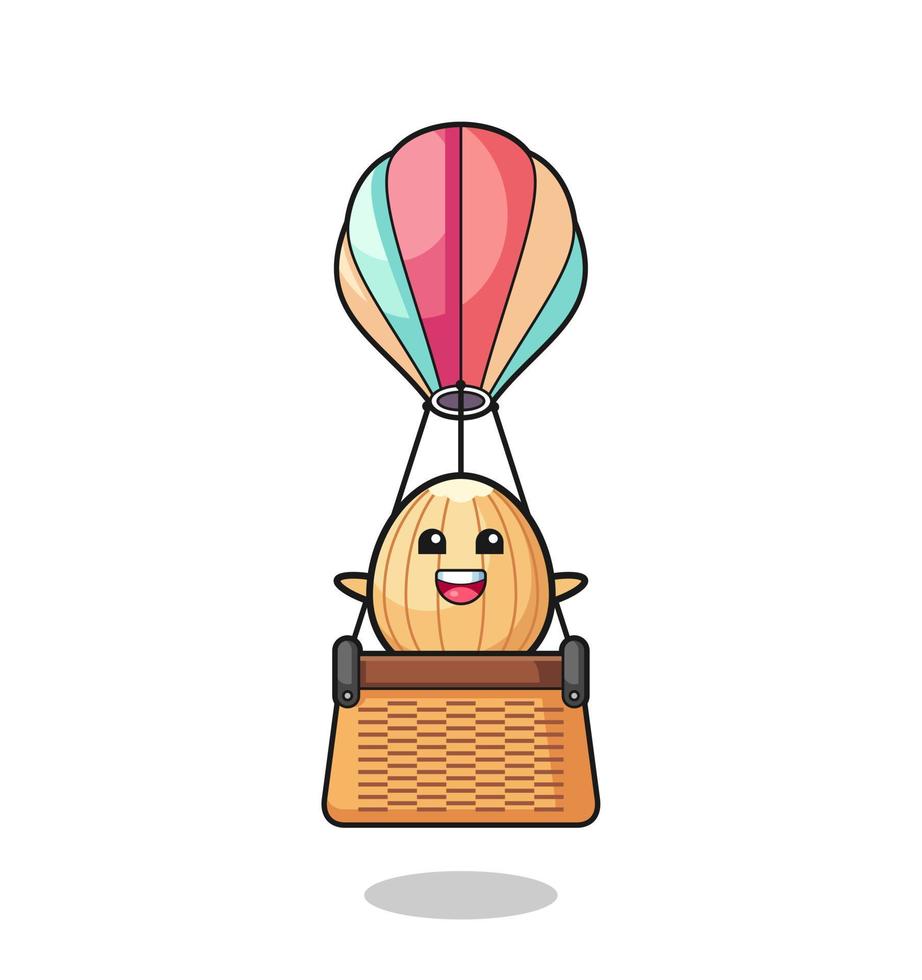 almond mascot riding a hot air balloon vector