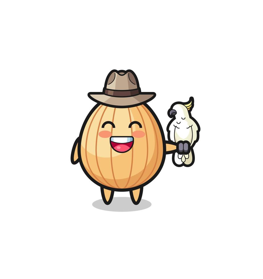 almond zookeeper mascot with a parrot vector