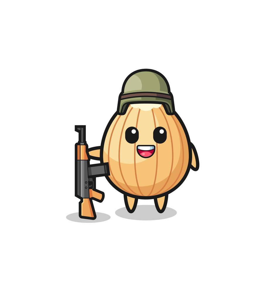 cute almond mascot as a soldier vector