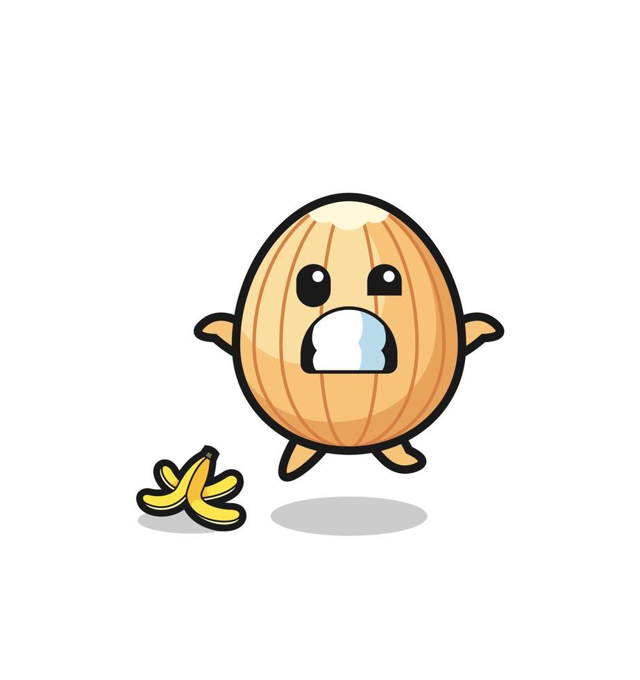 almond cartoon is slip on a banana peel vector