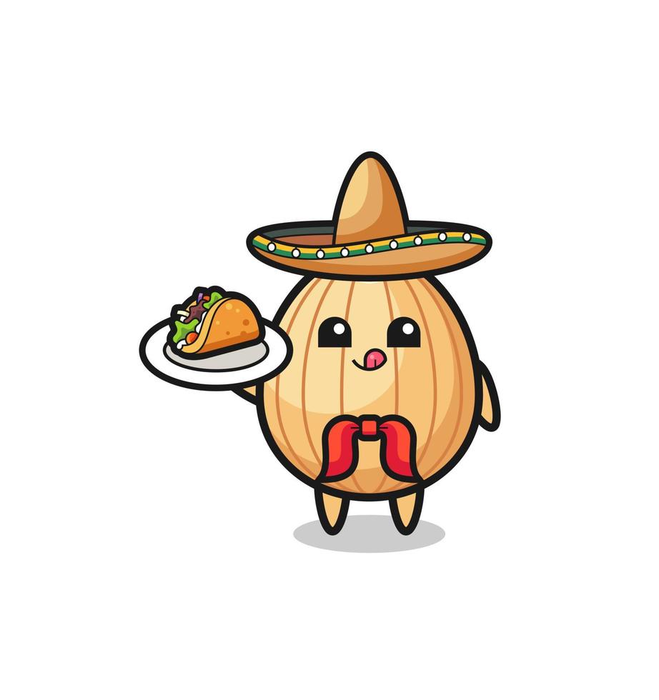 almond Mexican chef mascot holding a taco vector