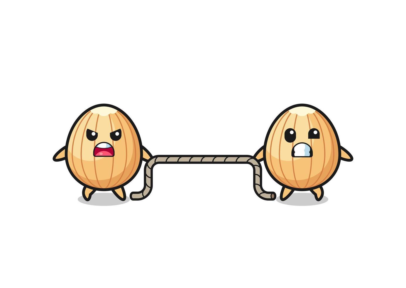 cute almond character is playing tug of war game vector