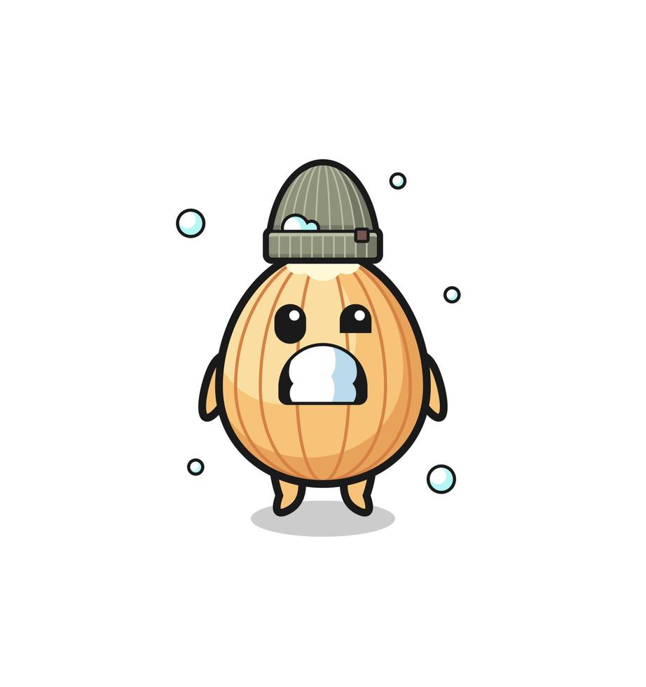 cute cartoon almond with shivering expression vector