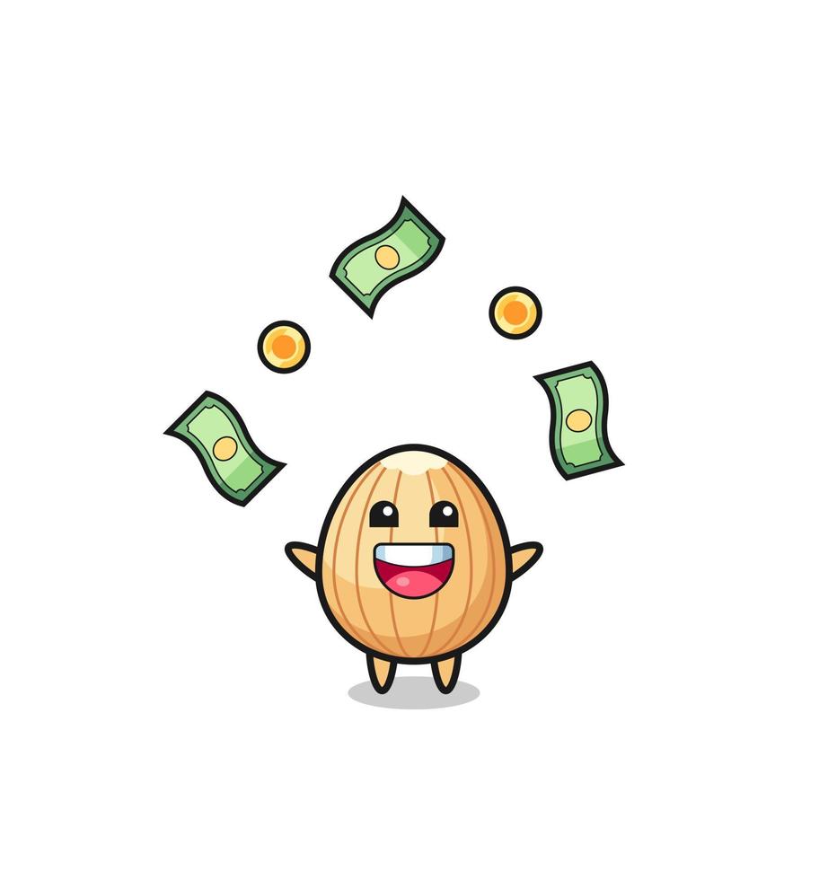 illustration of the almond catching money falling from the sky vector