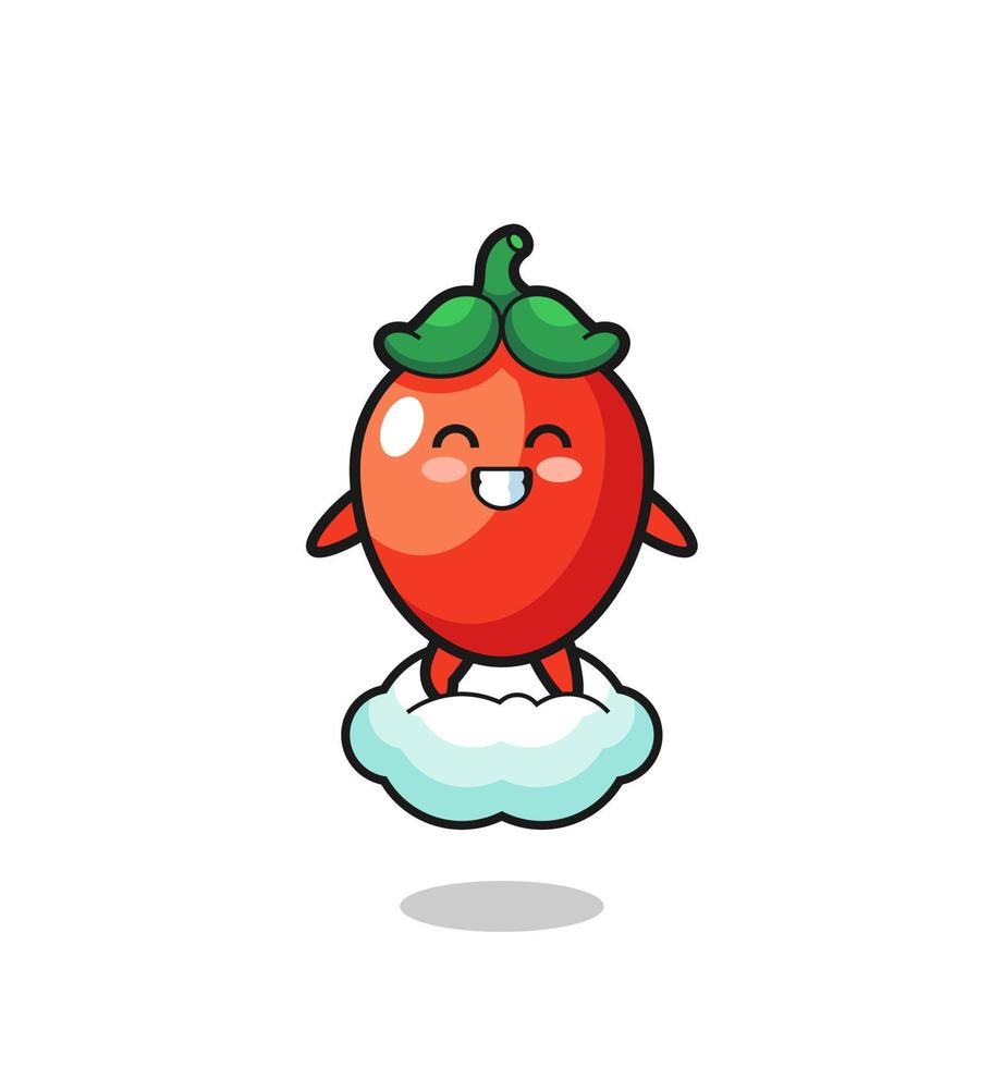 cute chili pepper illustration riding a floating cloud vector