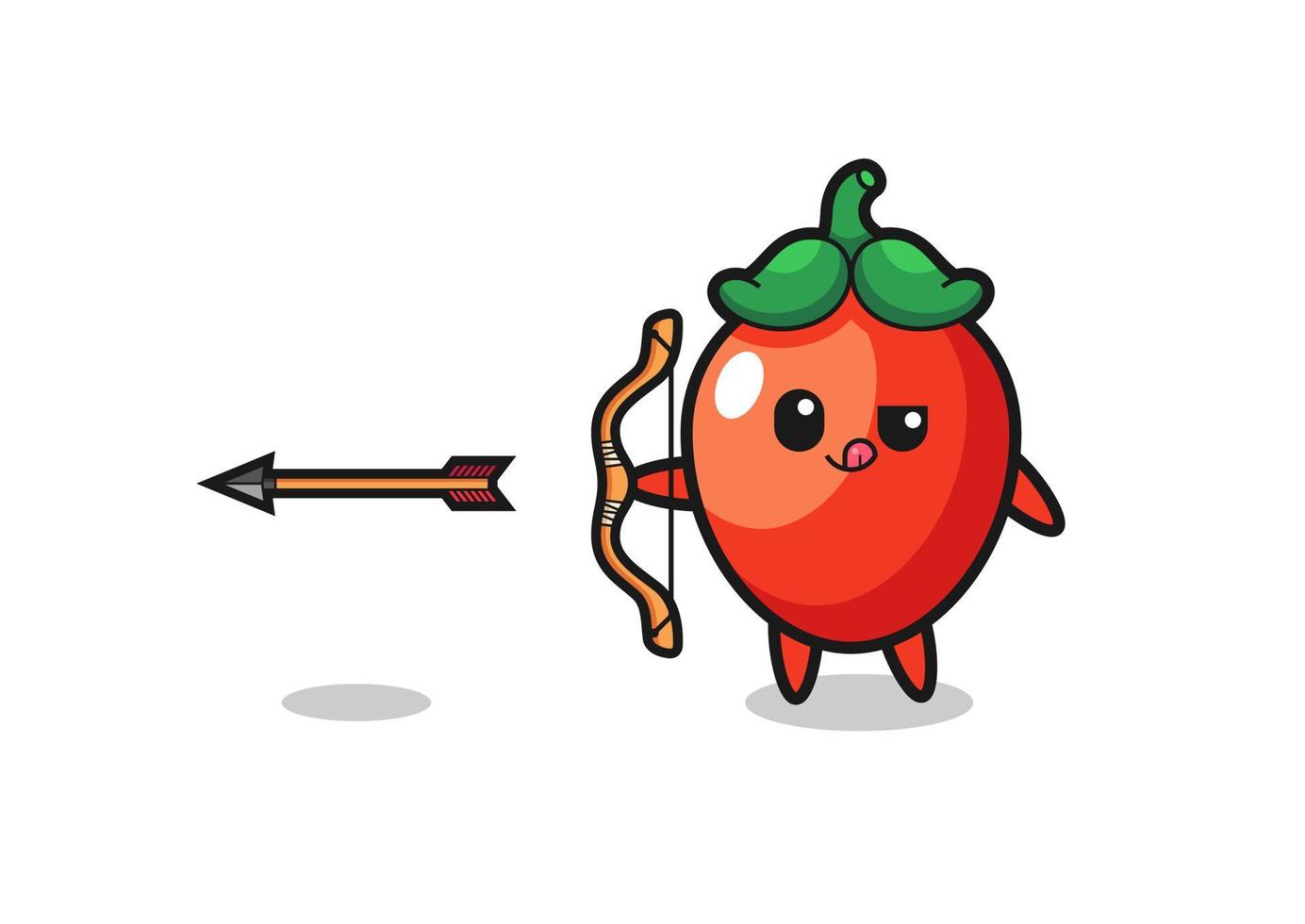 illustration of chili pepper character doing archery vector