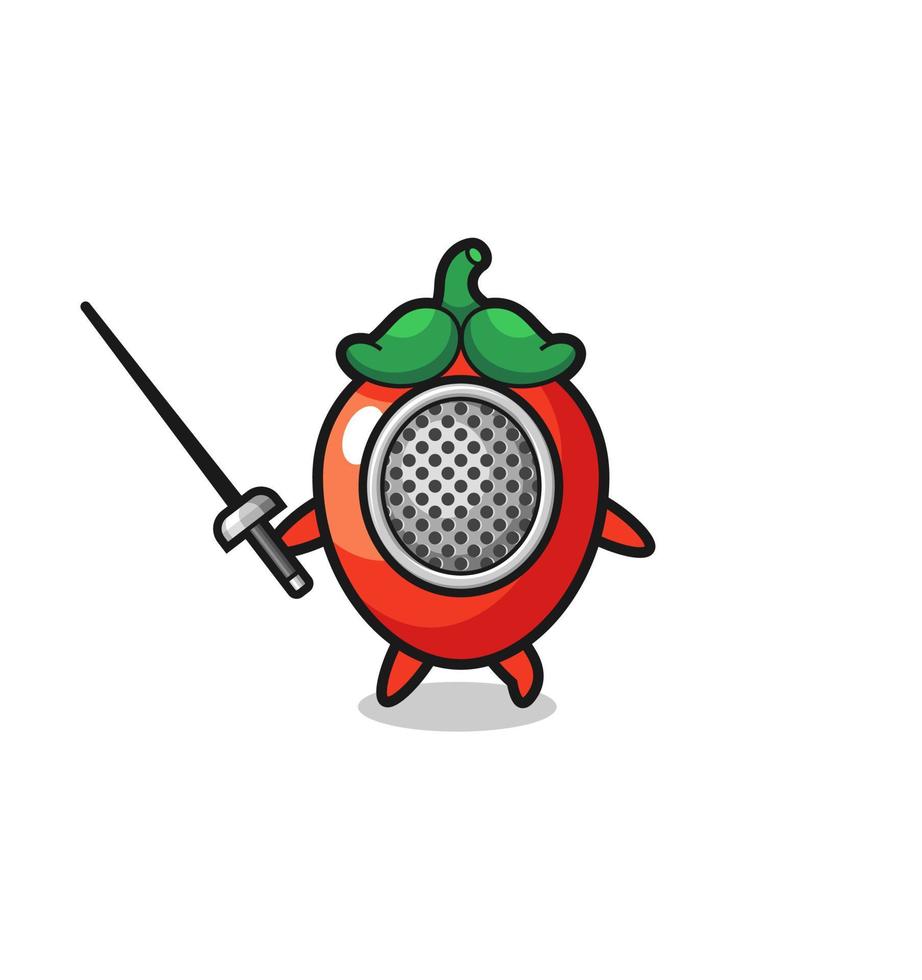 chili pepper earth cartoon as fencer mascot vector