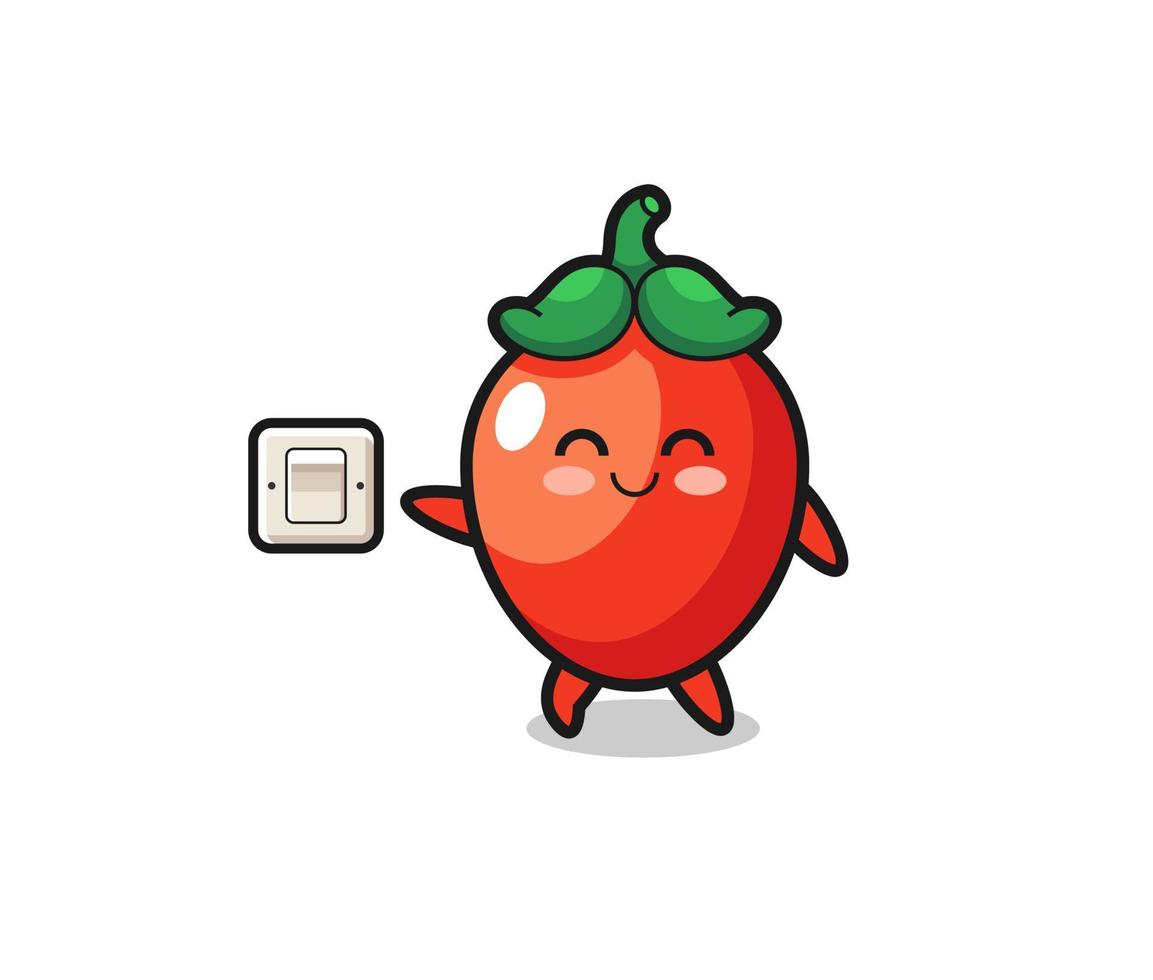 cartoon chili pepper is turning off light vector
