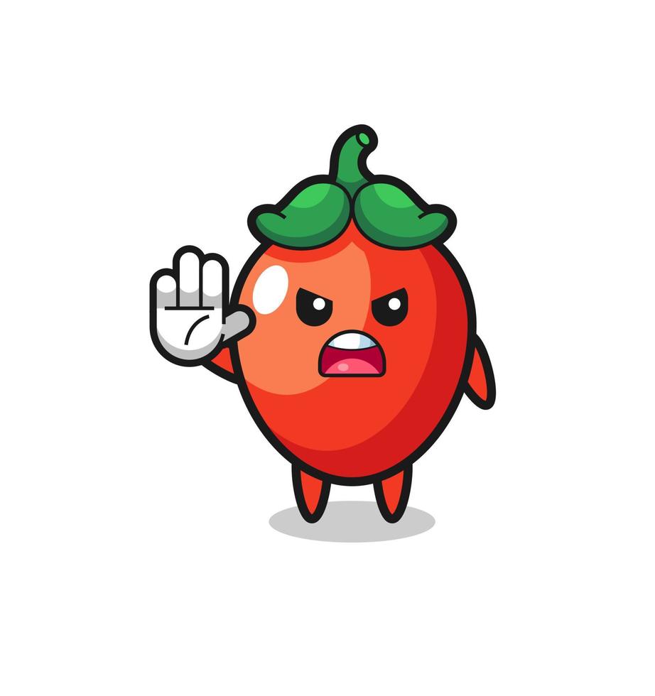 chili pepper character doing stop gesture vector