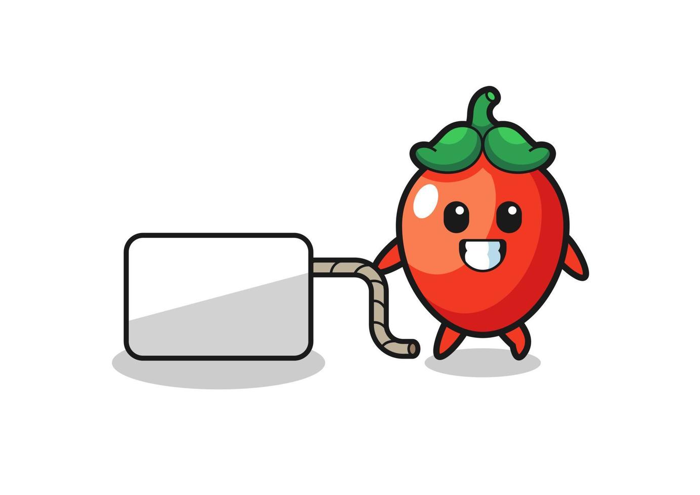 chili pepper cartoon is pulling a banner vector