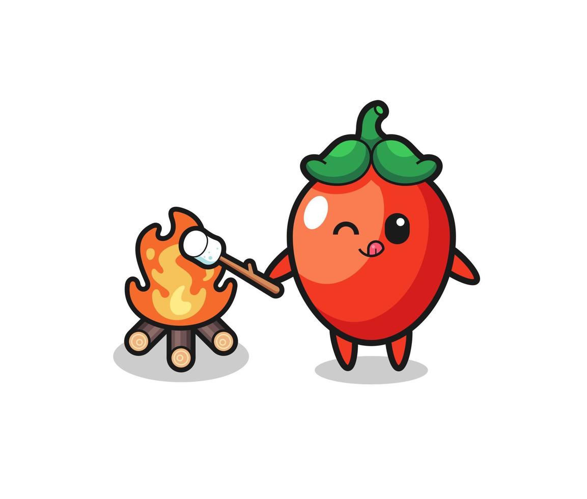 chili pepper character is burning marshmallow vector