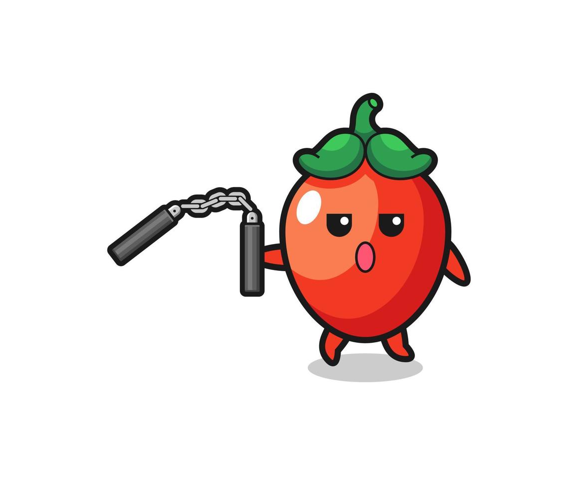 cartoon of chili pepper using nunchaku vector
