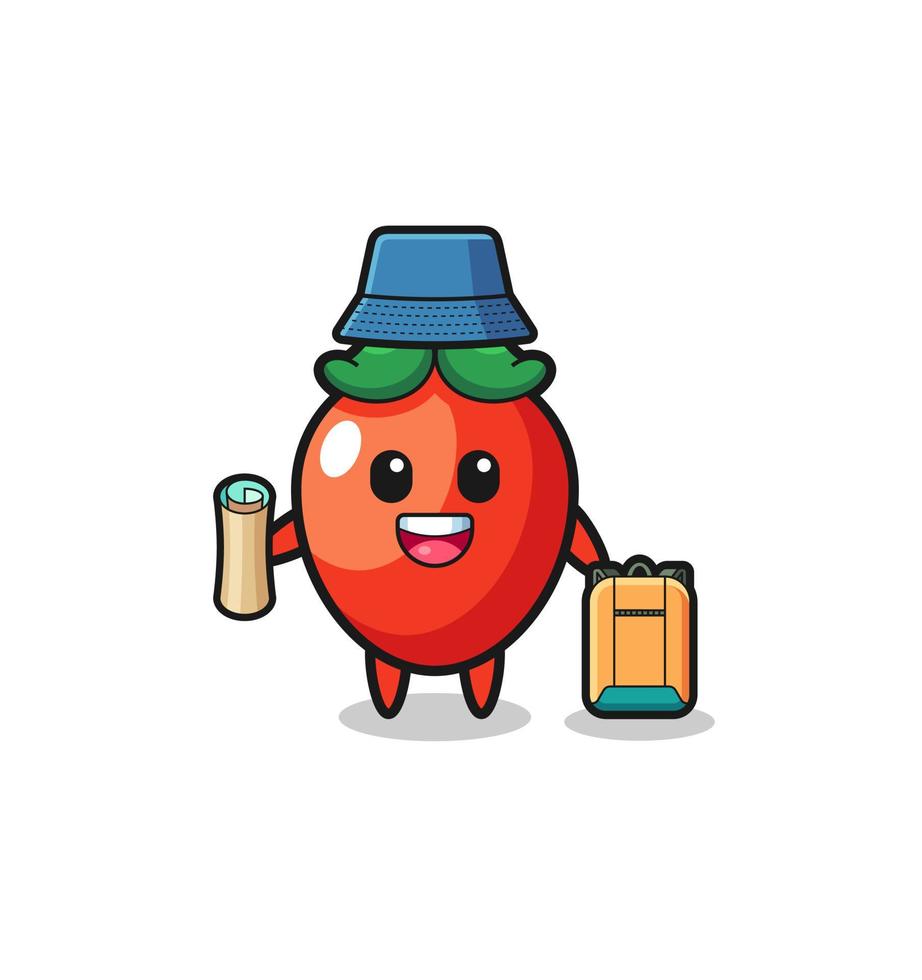 chili pepper mascot character as hiker vector