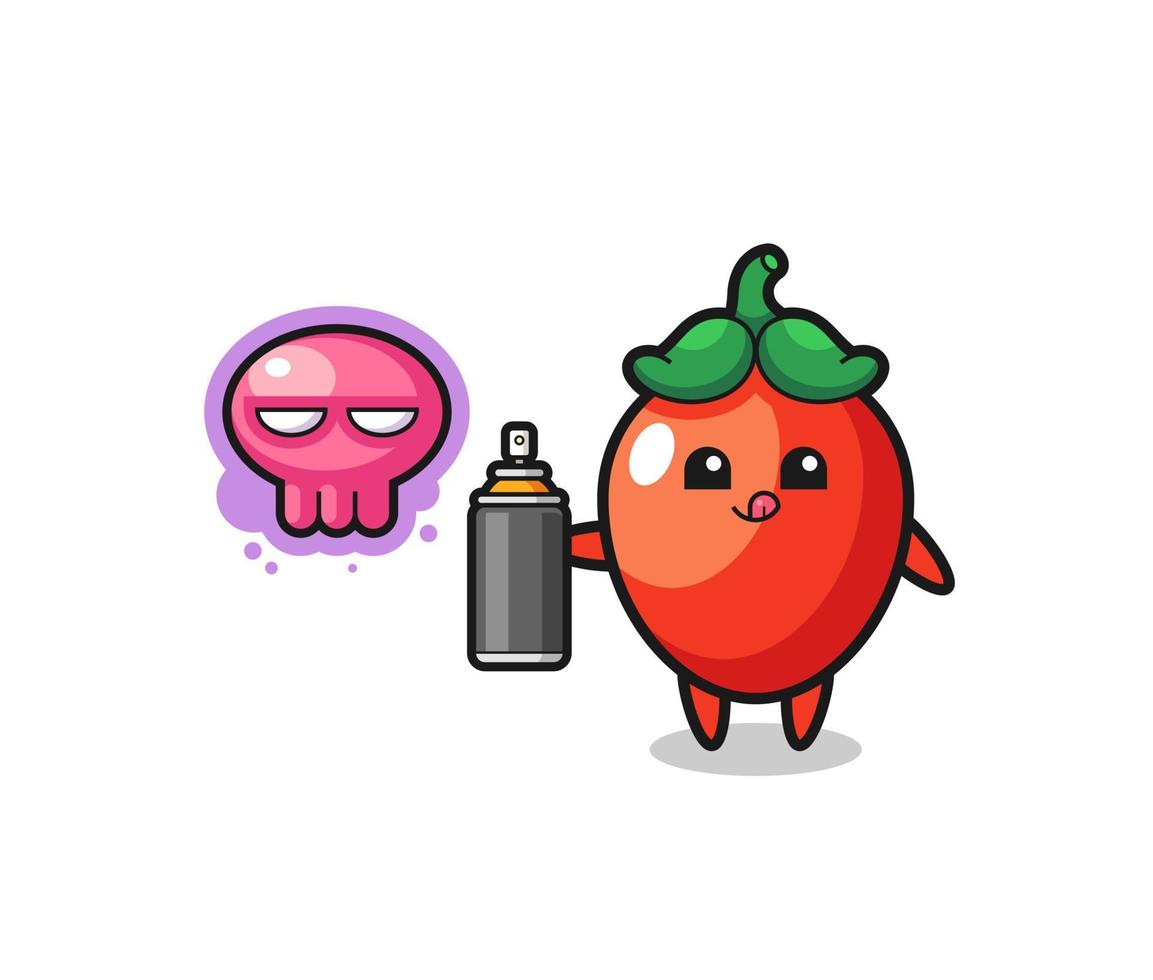 chili pepper cartoon make a graffiti with a spray paint vector