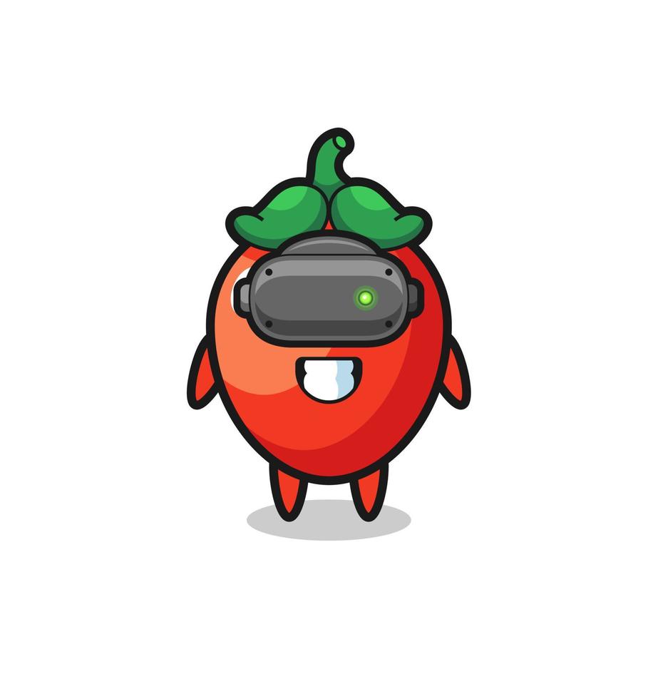 cute chili pepper using VR headset vector
