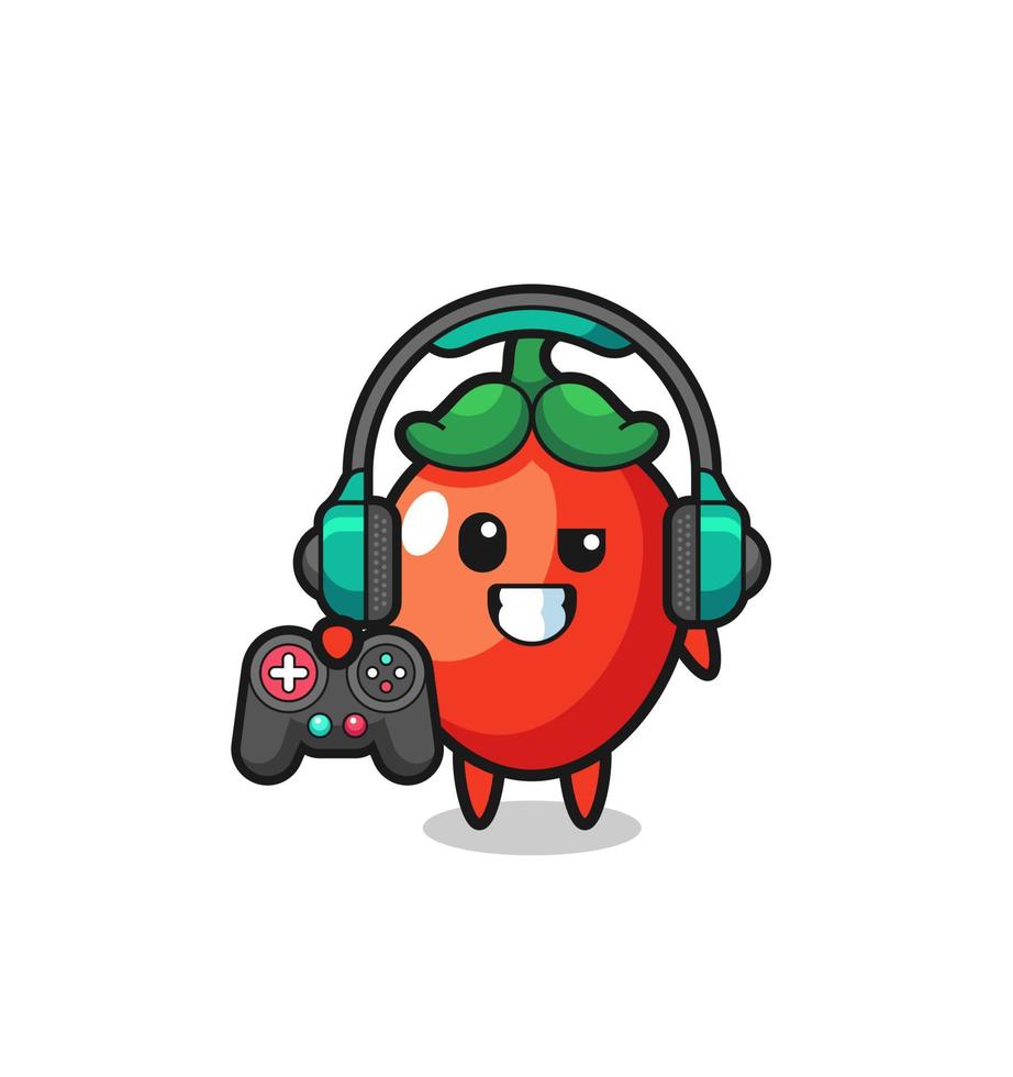 chili pepper gamer mascot holding a game controller vector