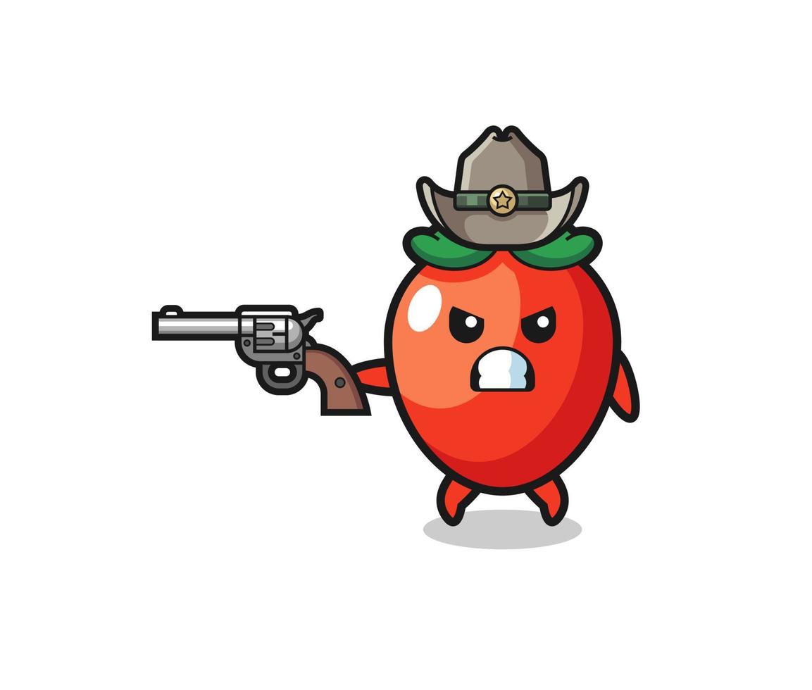the chili pepper cowboy shooting with a gun vector