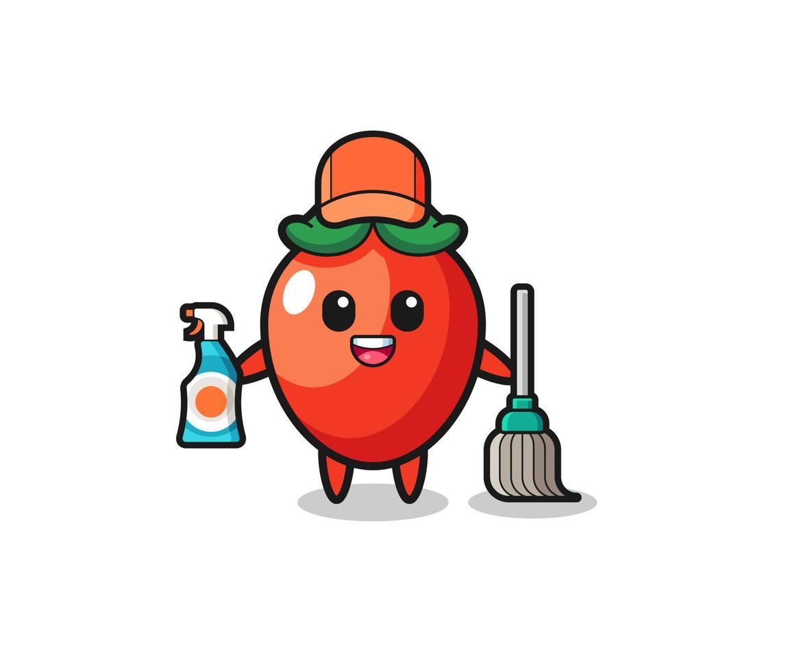 cute chili pepper character as cleaning services mascot vector