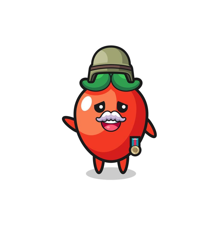 cute chili pepper as veteran cartoon vector