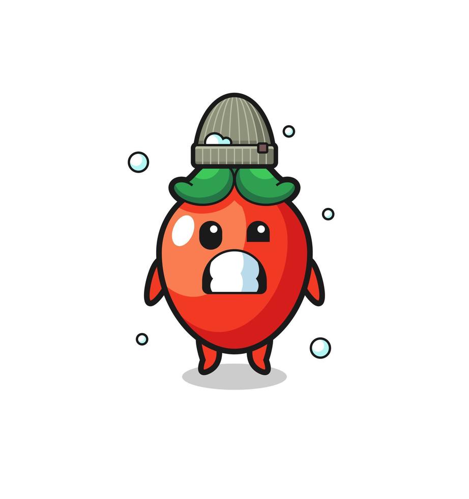 cute cartoon chili pepper with shivering expression vector