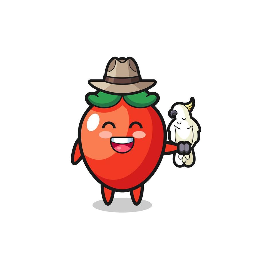 chili pepper zookeeper mascot with a parrot vector