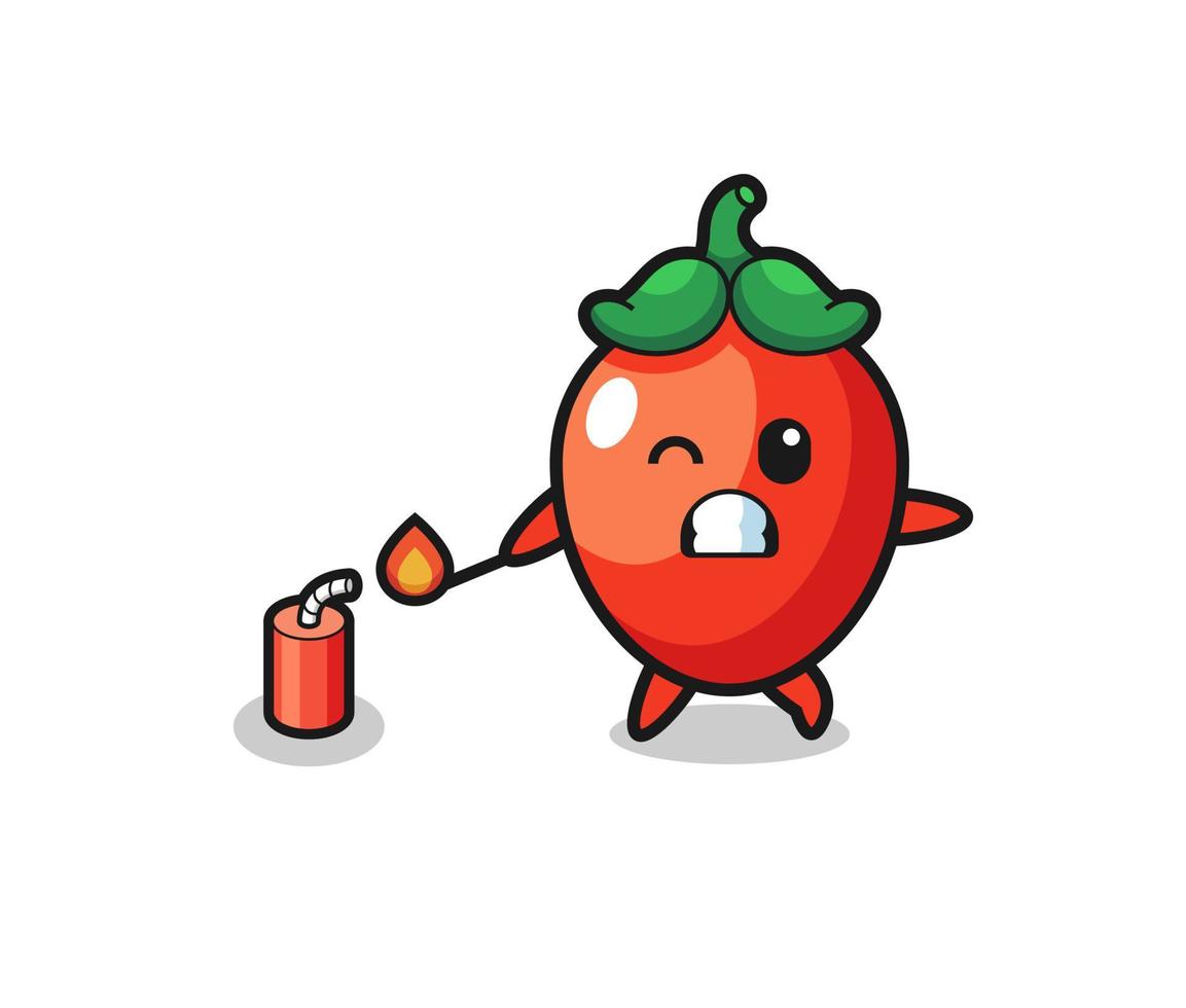 chili pepper mascot illustration playing firecracker vector