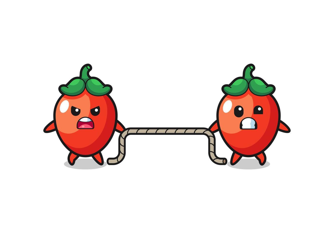 cute chili pepper character is playing tug of war game vector