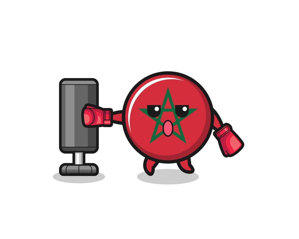 morocco flag boxer cartoon doing training with punching bag vector
