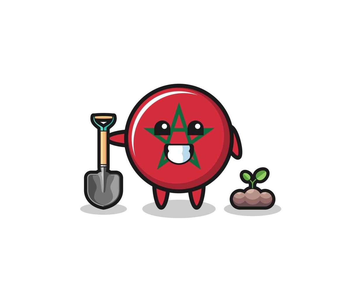 cute morocco flag cartoon is planting a tree seed vector