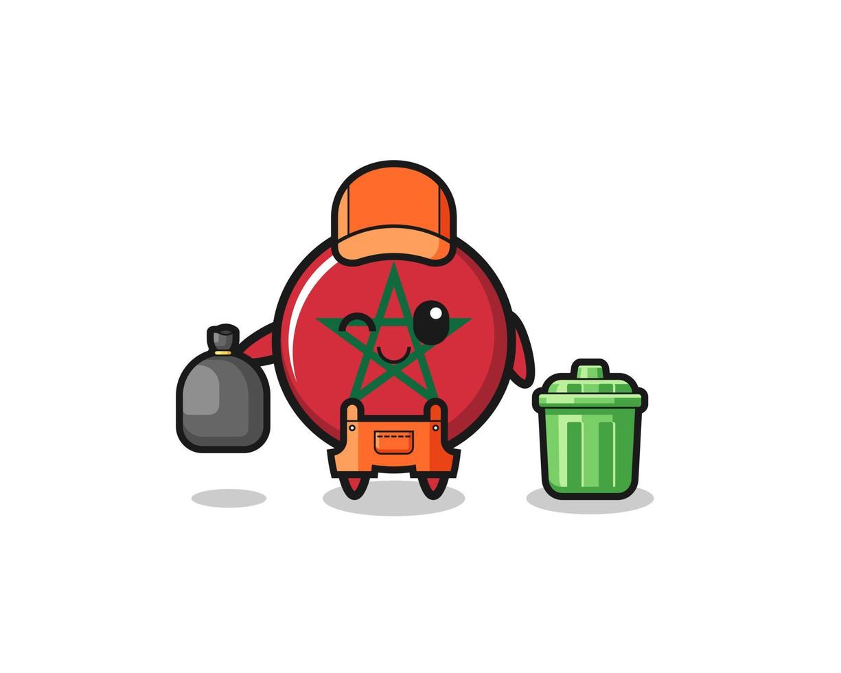 the mascot of cute morocco flag as garbage collector vector