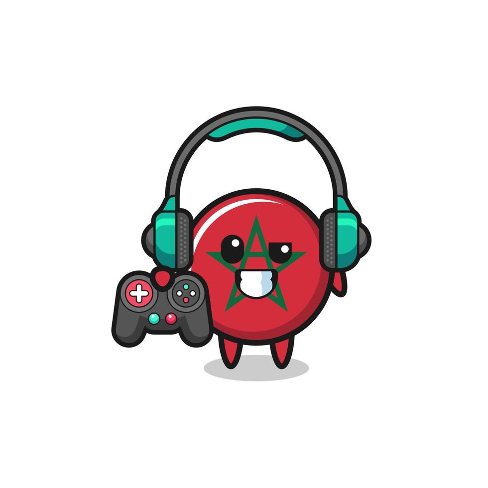 morocco flag gamer mascot holding a game controller vector
