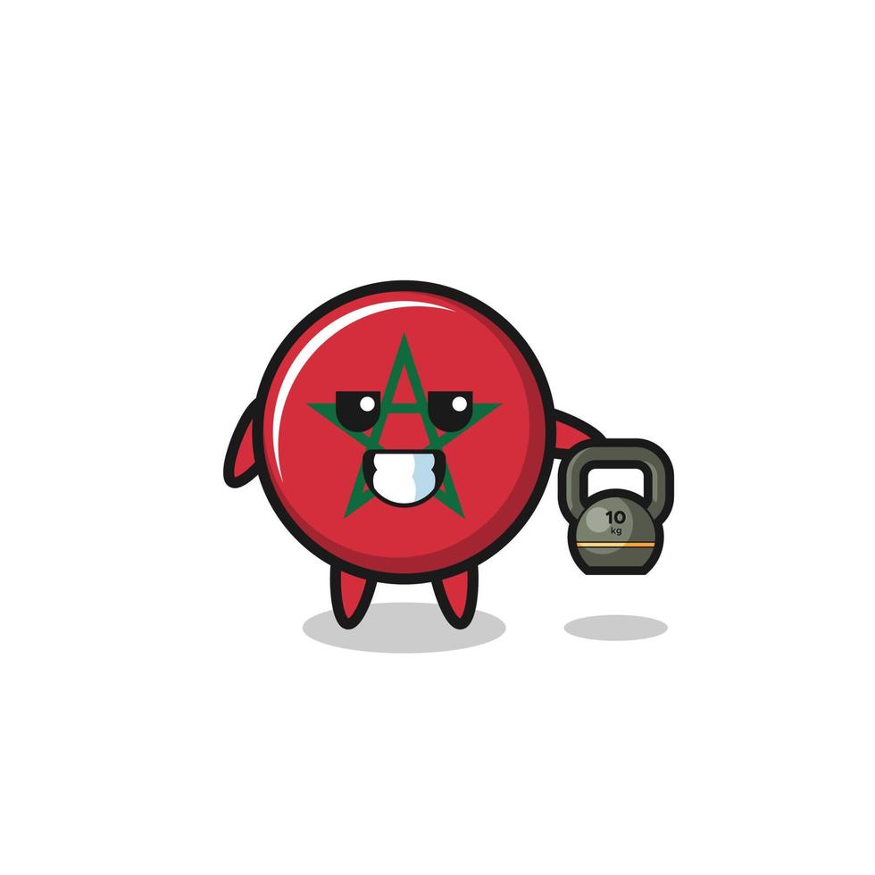 morocco flag mascot lifting kettlebell in the gym vector