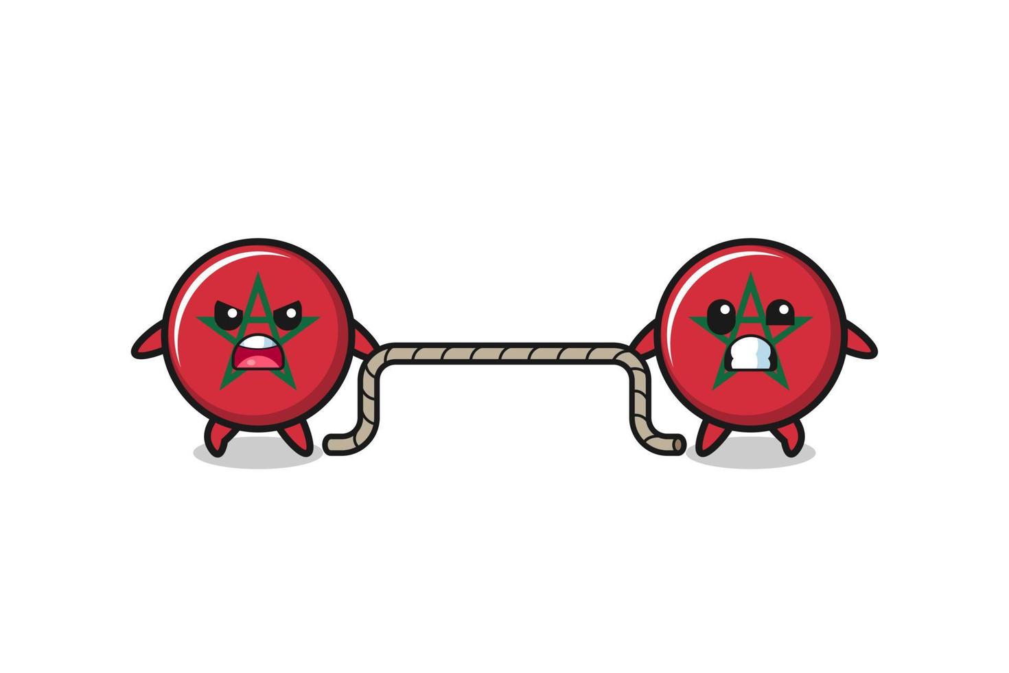 cute morocco flag character is playing tug of war game vector