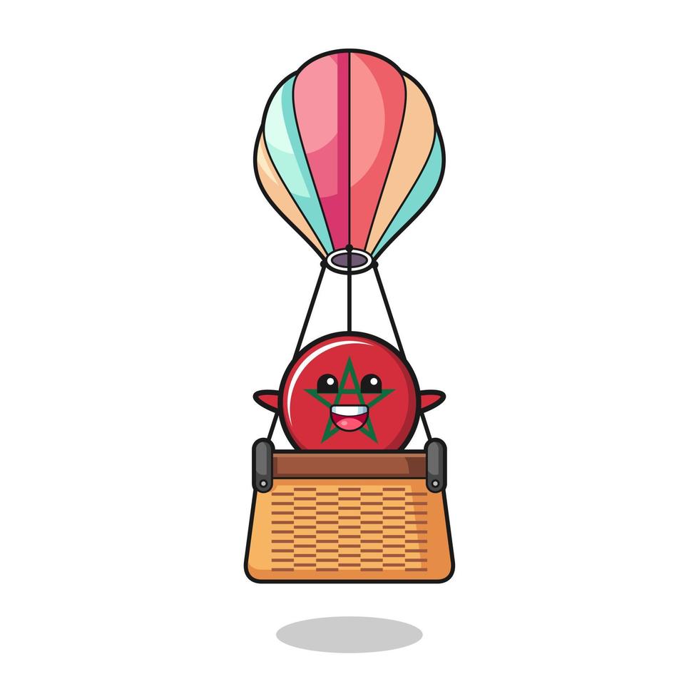 morocco flag mascot riding a hot air balloon vector