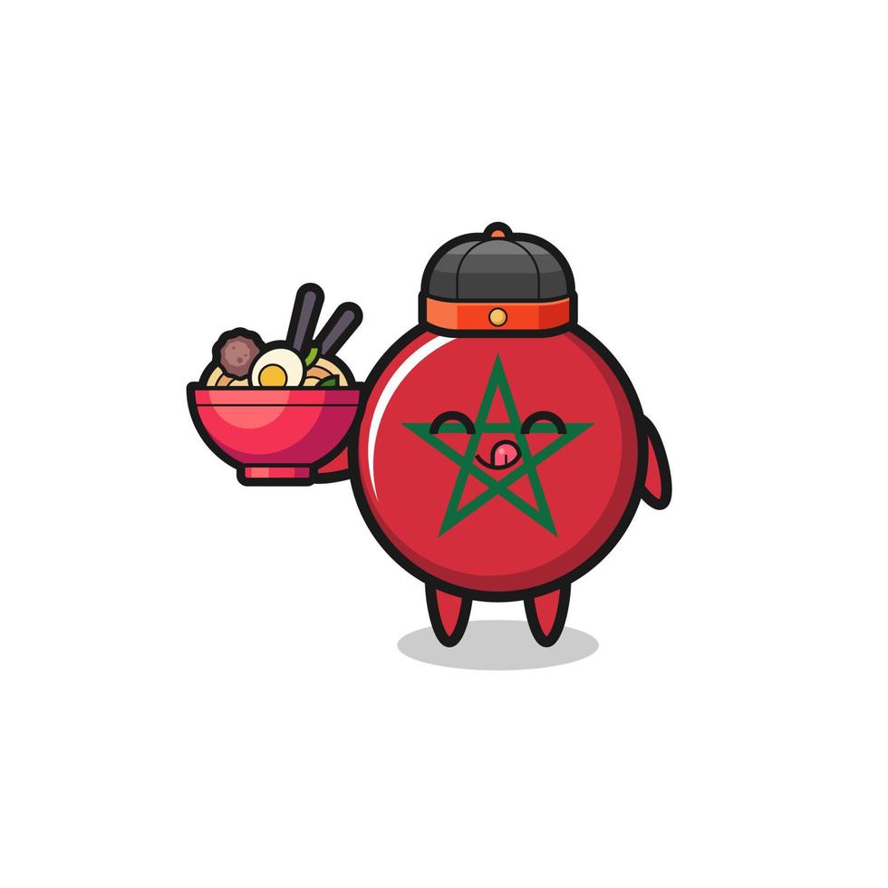 morocco flag as Chinese chef mascot holding a noodle bowl vector