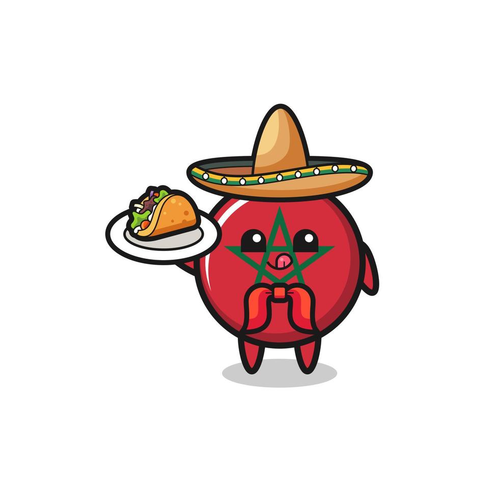 mascota del chef mexicano de la bandera de marruecos sosteniendo un taco vector