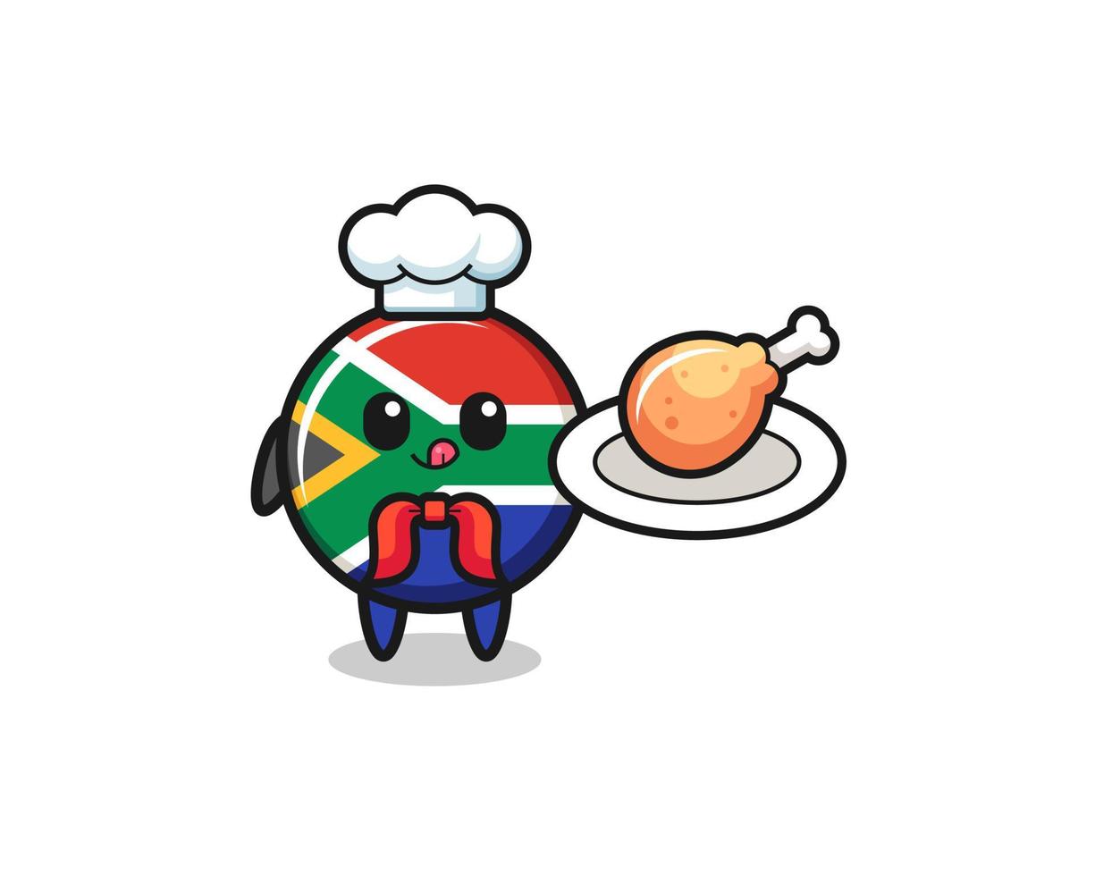 south africa flag fried chicken chef cartoon character vector