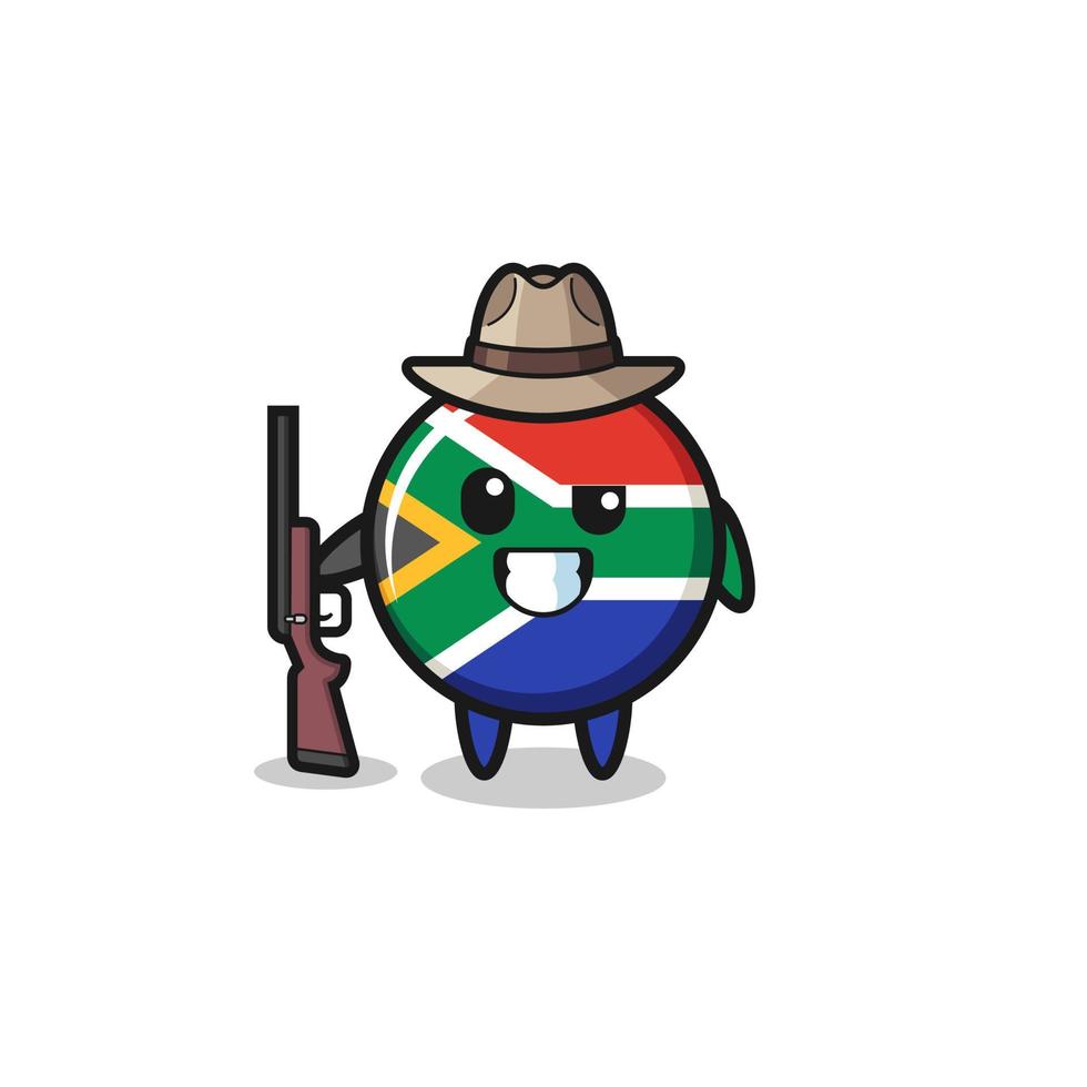 south africa flag hunter mascot holding a gun vector