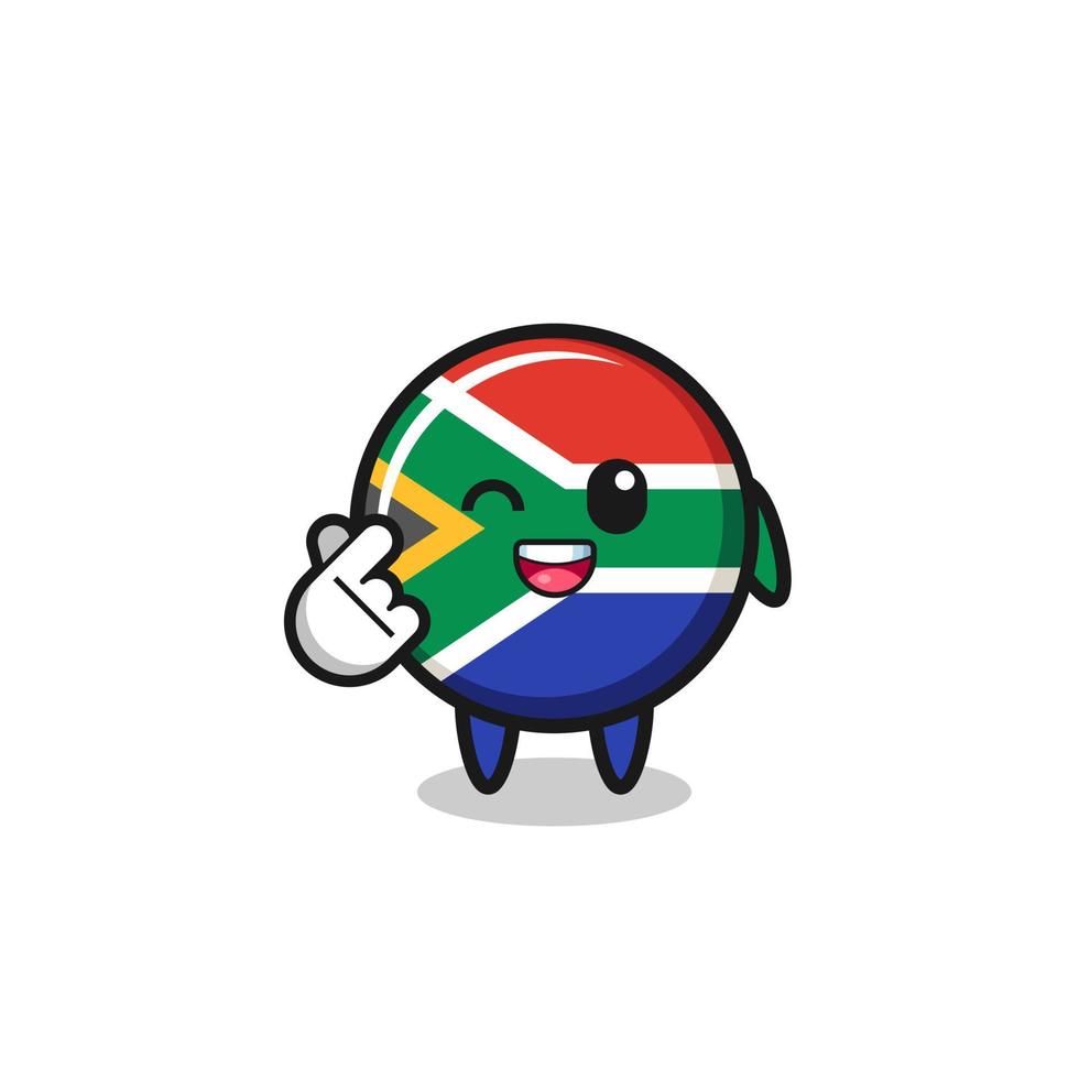 personaje de la bandera de sudáfrica haciendo corazón de dedo coreano vector