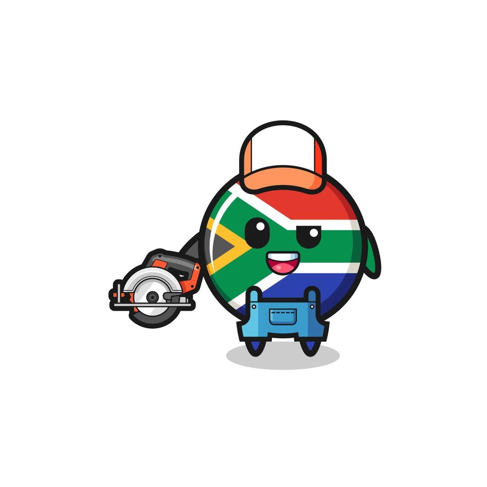 the woodworker south africa flag mascot holding a circular saw vector